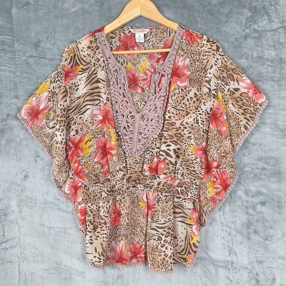 Womens Top Medium‎ Boho Chic Crochet Peasant Floral Animal Batwing Fairy Hippie